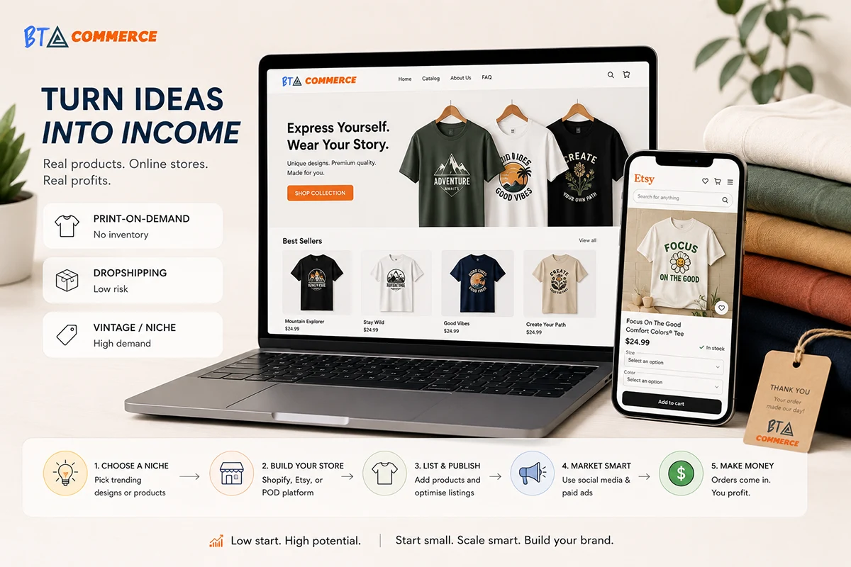 Clothing business models including POD, dropshipping, and resale