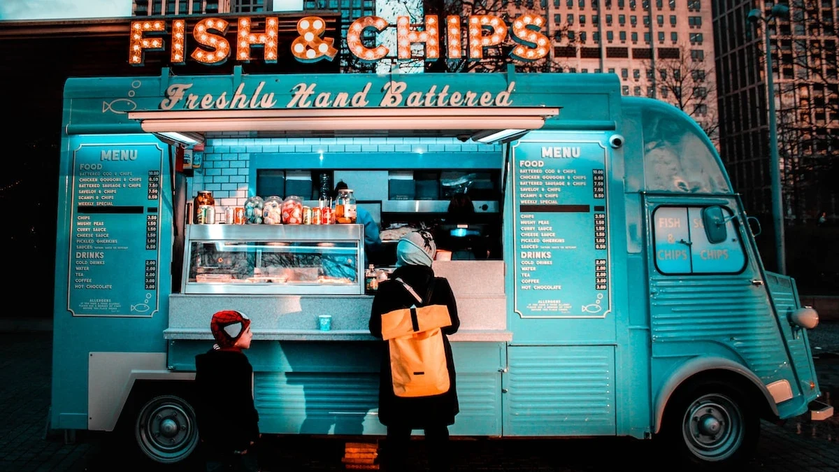 Mobile food truck business serving customers outdoors