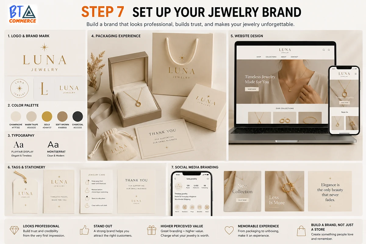 Jewelry brand identity with packaging and logo design