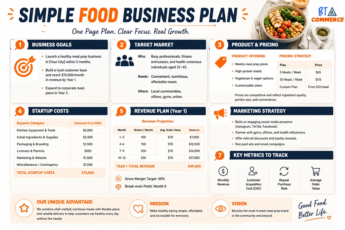 One-page food business plan example