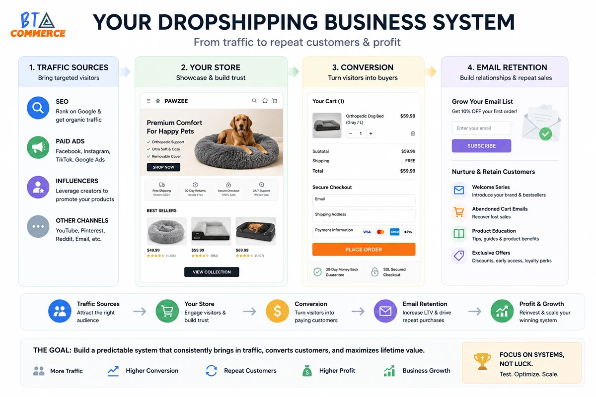 Dropshipping marketing funnel from traffic to conversion