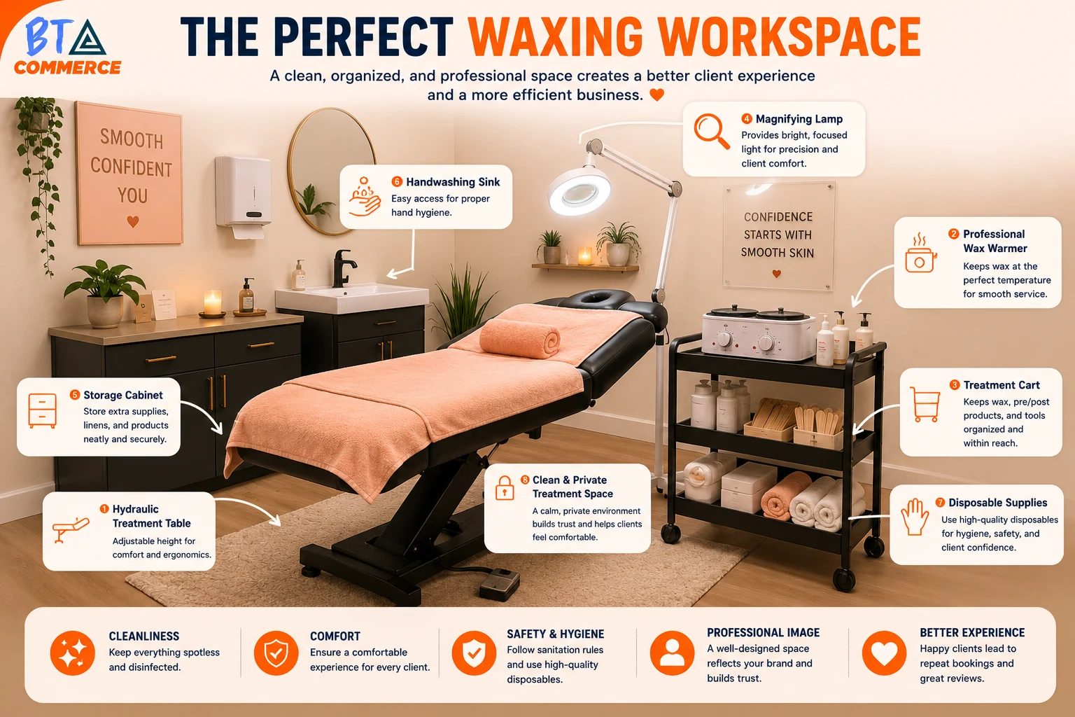 Professional waxing studio workspace setup